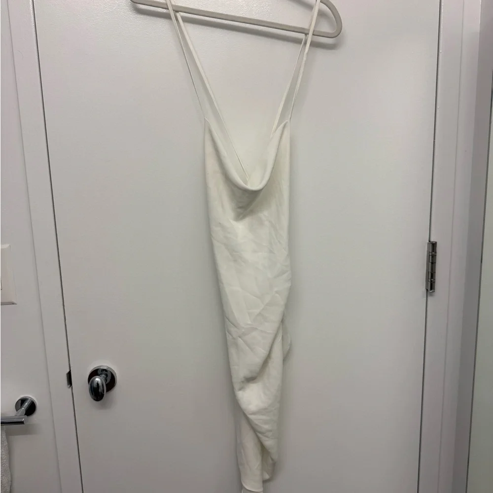 Amanda Uprichard White Asymmetrical Slip Dress with Side Ruched Drape - Picture 5 of 6